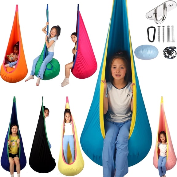 MISSMILE Sensory Pod Swing for Kids|Hammock Chair Seat,Inflatable Cushion,Includes Hardware Hanger Kit for Aspergers Autism Adhd Kids Sensory Swing