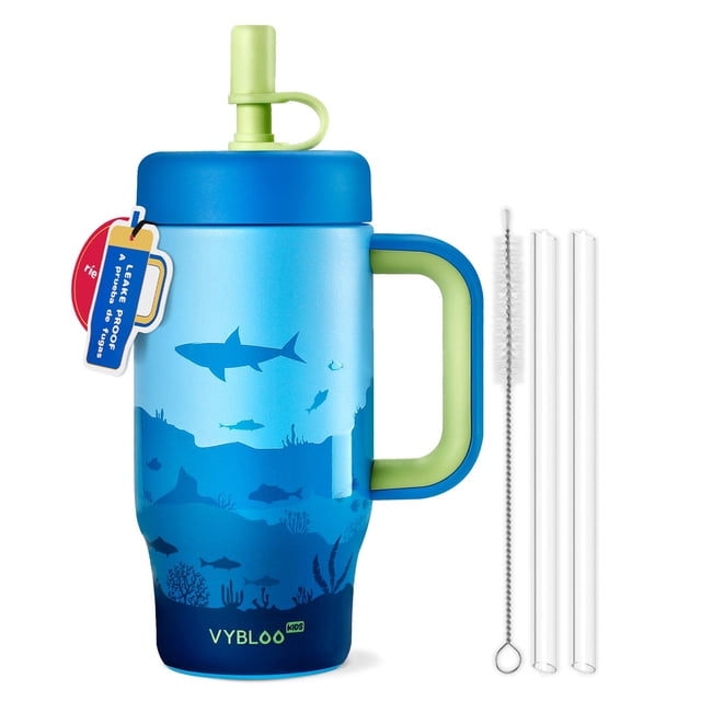 VYBLOOJUG Termo Acero Inoxidable, Termos Niña para Frío y Caliente, Termo para Niños con 2 Pajitas para Escuela, Deportes o Excursiones, Libre de BPA (18 oz / 540 ml,
