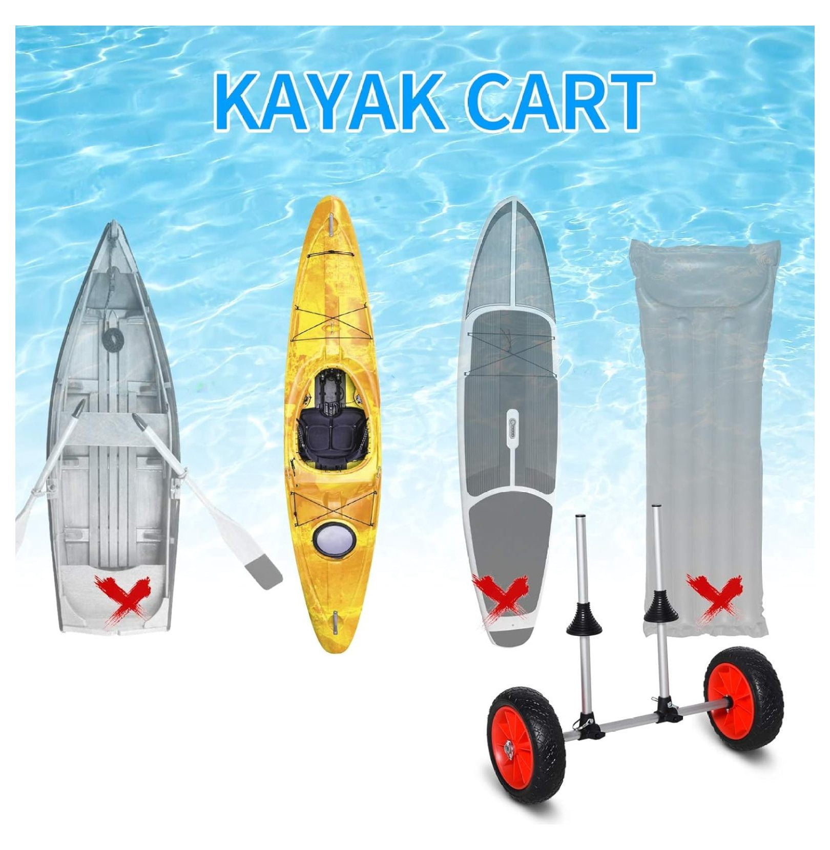 Kayak Cart, Trolley Trailer Kayak Wheels with Strong Aluminum Frame, Adjustable Width Crossbar, & Large Tires