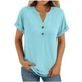 thumbnail image 2 of Chemise à Manches Courtes pour Femmes, Blouse Décontractée à Col en V Boutonnée, Haut d'Été Ample, 2 of 8