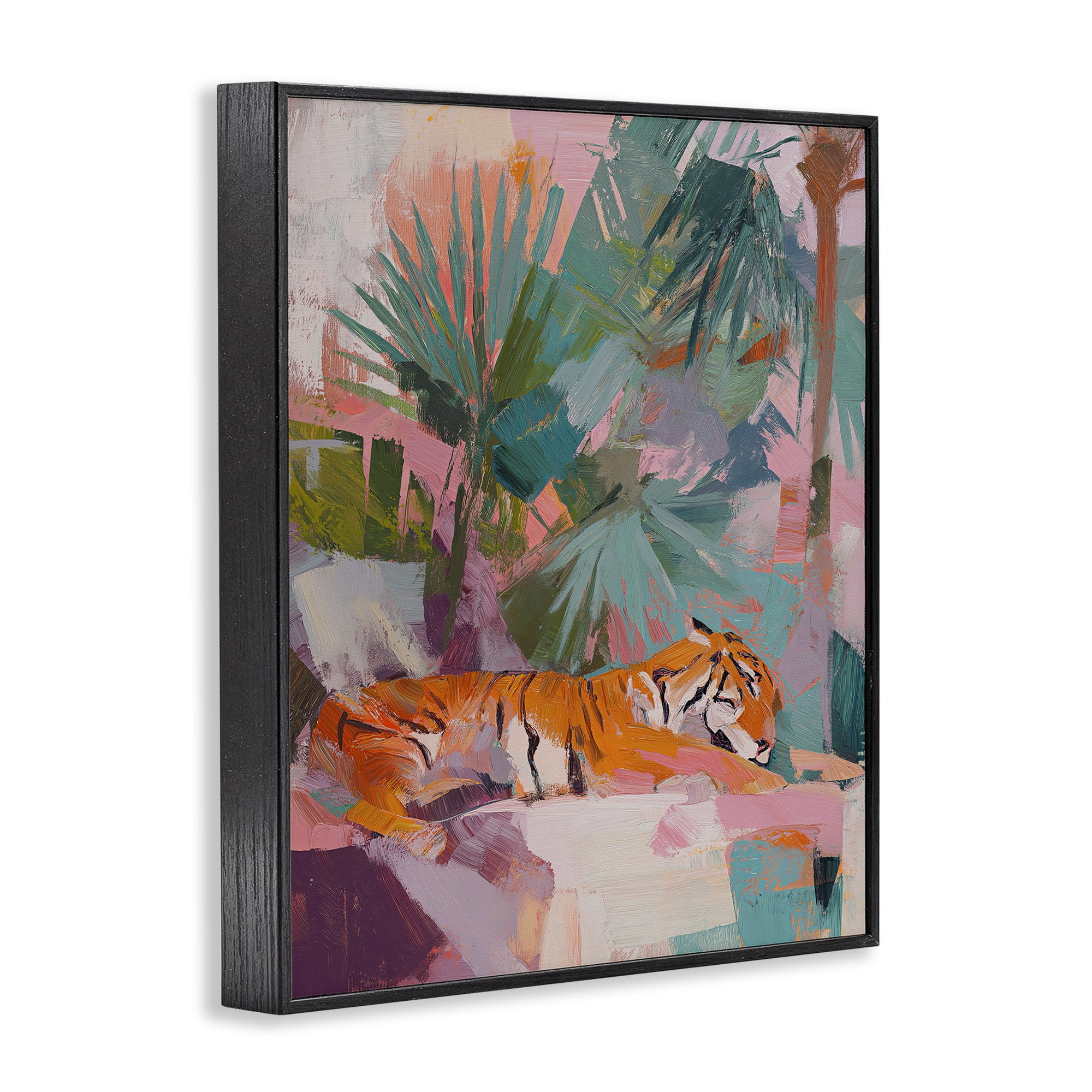 Stupell Industries Resting Tiger Beneath Leaves Black Framed Giclee Art, design by Svetlana Aleynikova
