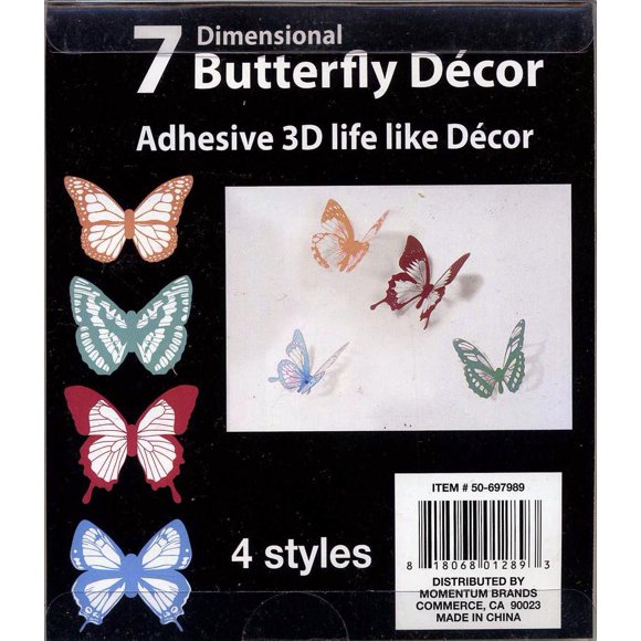 Momentum Brands 7 Adhesive Butterflies, 3D Life Like Decor