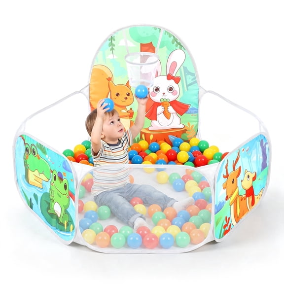 Kids Ball Pit Large Pop Up Childrens Ball Pits Tent for Toddlers Playhouse Baby Crawl Playpen with Basketball Hoop and Zipper Storage Bag, 47in, Balls Not Included