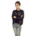 thumbnail image 1 of Autumn Winter Women Slim Fit Outerwear Zipper Round Collar O Neck Pu Leather Baseball Style Jacket Short Black Coat, 1 of 6