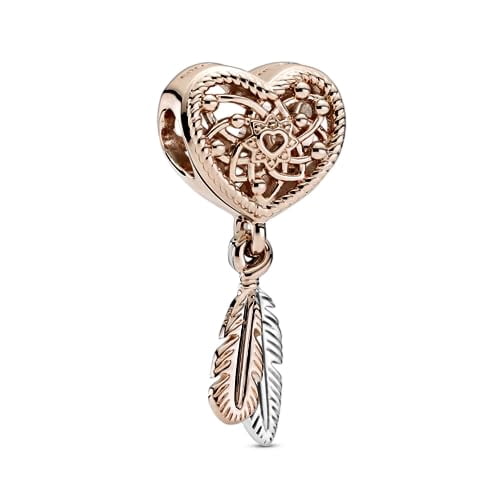 PANDORA Openwork Heart & Two Feathers Dreamcatcher Charm