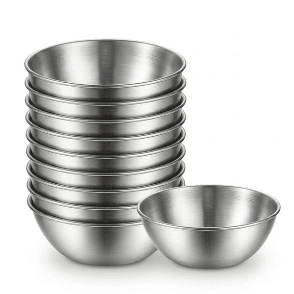 ROSEXIXI 10pcs Small Bowls Stainless Steel Seasoning Containers Mini Dipping Sauce Cups 3oz Metal Dishes
