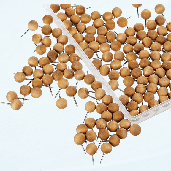 Wooden Push Pins Thumb Tacks Push Pins for Cork Board Round Head Map Pins with Steel Needle Point Boho Office Supplies (Brown,160 Pieces)