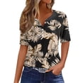 thumbnail image 1 of Tops de Manga Corta de Algodón para las Mujeres Impreso Cuello Redondo Blusa Imitación Estante de Algodón, Moda Casual Top para el Hogar Diario Y el Trabajo, 1 of 5