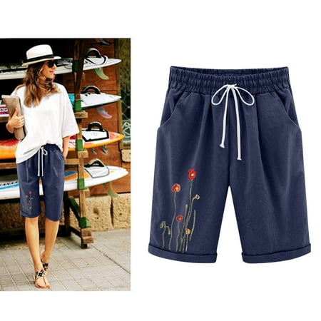

Cathalem Maternity Jean Shorts for Women Women Floral Print Summer High Waisted Prints Cotton Short Sleeve Tops for Women Shorts Navy XX-Large