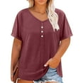 thumbnail image 2 of Plus Size Tops for Women Summer V Neck Short Sleeve Tee Shirts Henley Button Casual Loose Fit Blouse L-5XL, 2 of 9