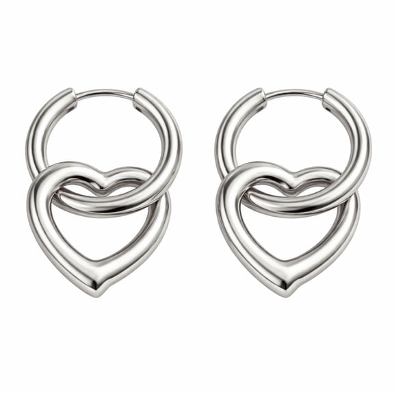 Open Heart Charm Dangle Huggie Hoop Earrings Stainless Steel by Ginger Lyne