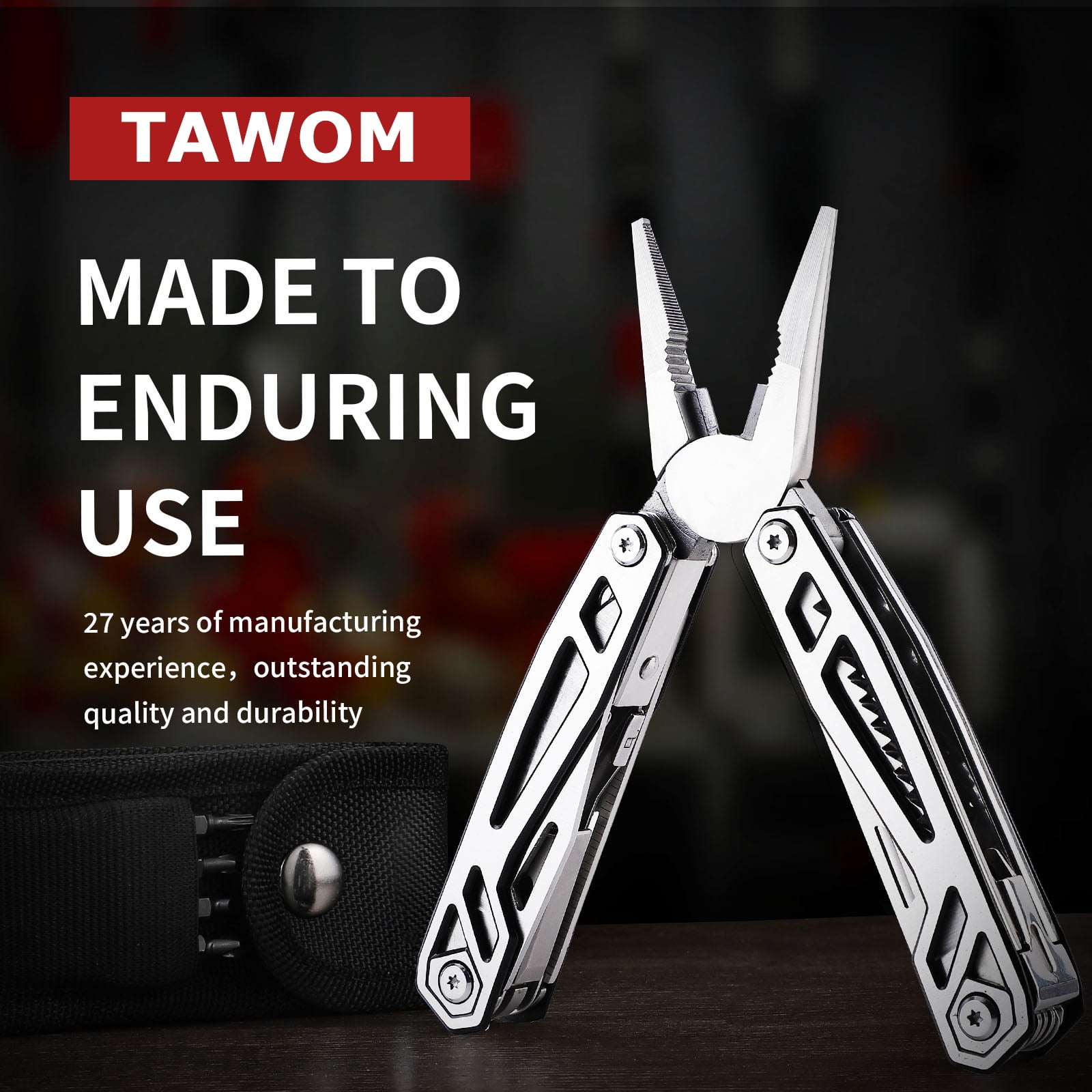 Tawom 21-in-1 Multitool Pocket Knife, Stainless Steel Pliers With Screwdrivers, Self-locking Multi Tools with EDC Gear, Ideal for Outdoor, Camping, Birthday, Father's Day Gifts For Men