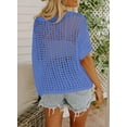 thumbnail image 3 of Womens Summer Scoop Neck Short Sleeve Sweater Casual Crochet Hollow Out Knit Tops Pullover Shirts Beach Coverup, 3 of 5