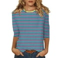 thumbnail image 2 of Dndkilg 3/4 Length Sleeve Shirts Women Elbow Crew Neck Fited T Shirts Petite Striped Slim Fit Cute Summer Tops and Blouses Plus Size, 2 of 5