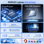 RNRUO 14 Laptop Computer, 32GB RAM 512GB SSD Intel 6500Y with 2 Cores, 1080p Display, Dual 4K Output, Type-C PD WiFi5 BT5.0, Office 2024 Windows 11 for Business Study, Dark Gray