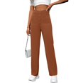 thumbnail image 2 of LYMAYTER ‌‌Women High-Waist Straight-Leg Pants Pockets Button Detail Casual Commuting Work Pants, 2 of 9
