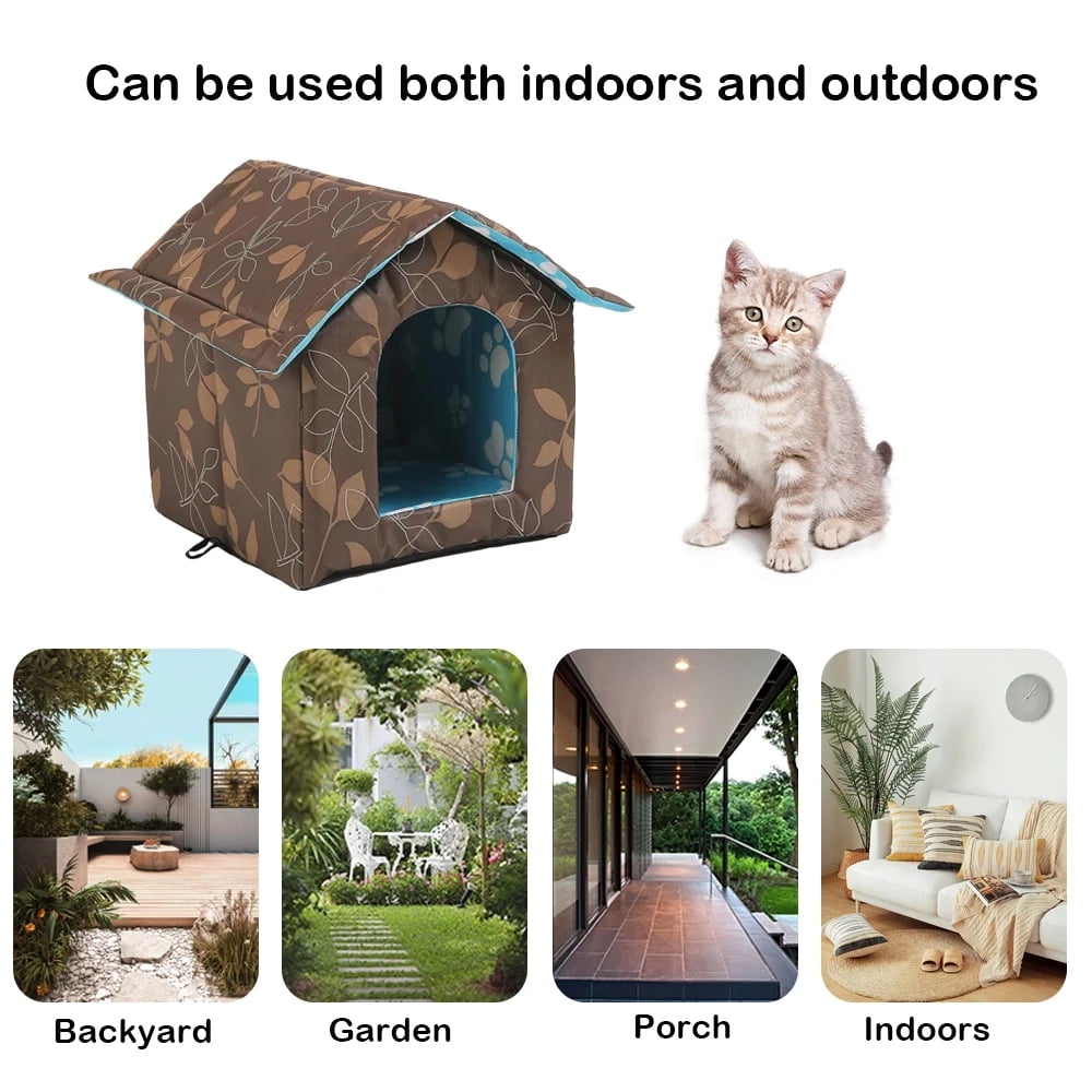 Bevtee Outdoor Cat House, Foldable Cat Bed Cave for Dog Puppy, Weatherproof, Waterproof, Brown, Large