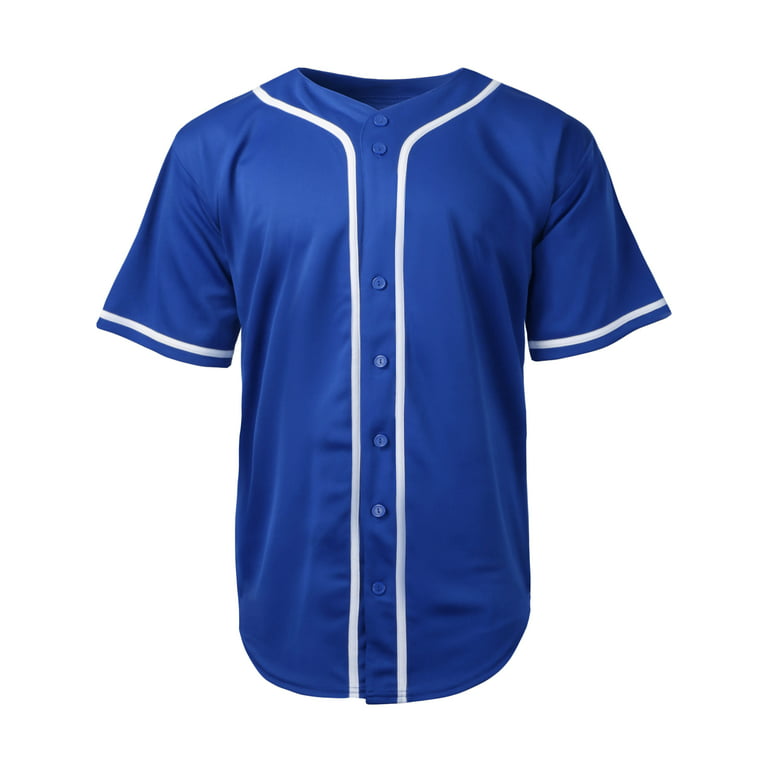 Ma Croix Mens Team Sports Printable Blank Jersey Baseball Collar Button Up T Shirts, Men's, Size: 3XL, Blue
