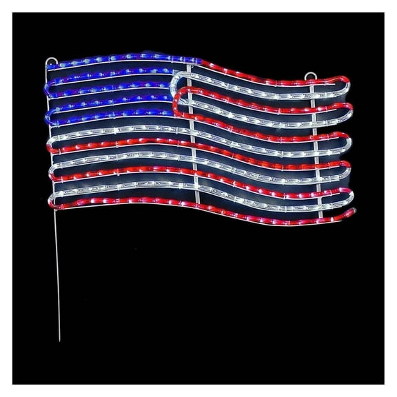 LED American Flag Rope Light Motif Sculpture, Red/White/Blue, 4th of July Decorations