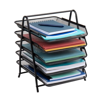 GALASALA 5-Tier Mesh Paper Organizer With Drawer & Pen Holder - Desktop File Tray For Home Office, Letter/A4 Size Paper Storage