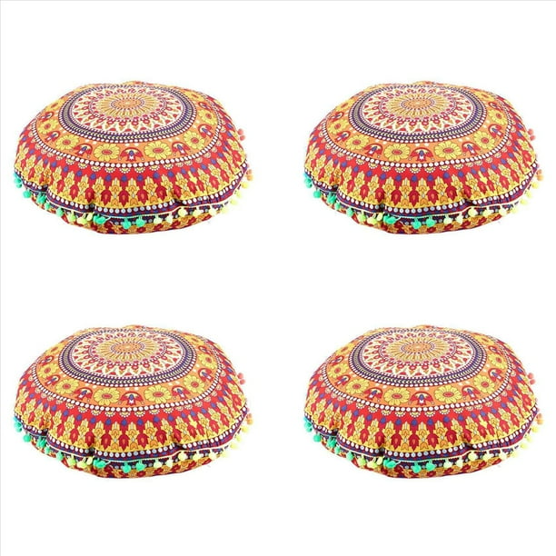 4X Indian Mandala Floor - Cojines de Cojines Redondos Bohemios de Almohadas 13
