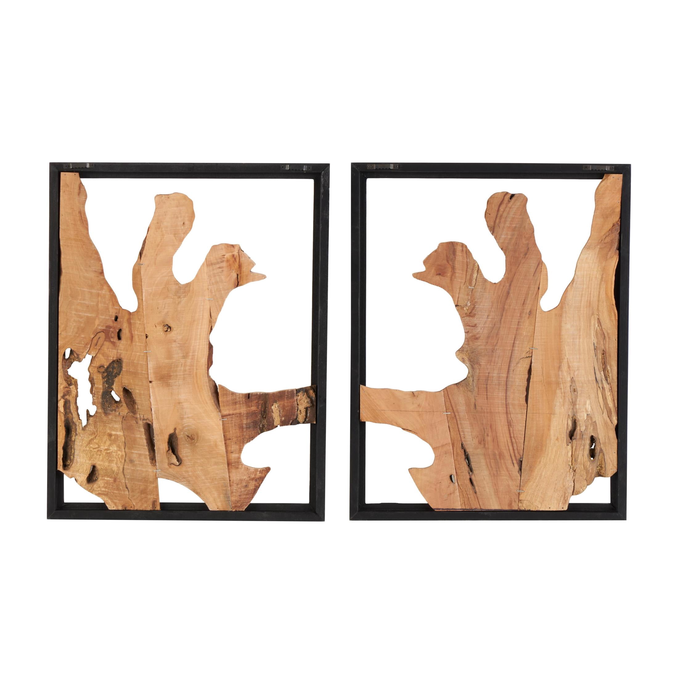 DecMode Brown Wood Handmade Live Edge Abstract Wall Decor with Black Frames (2 Count)