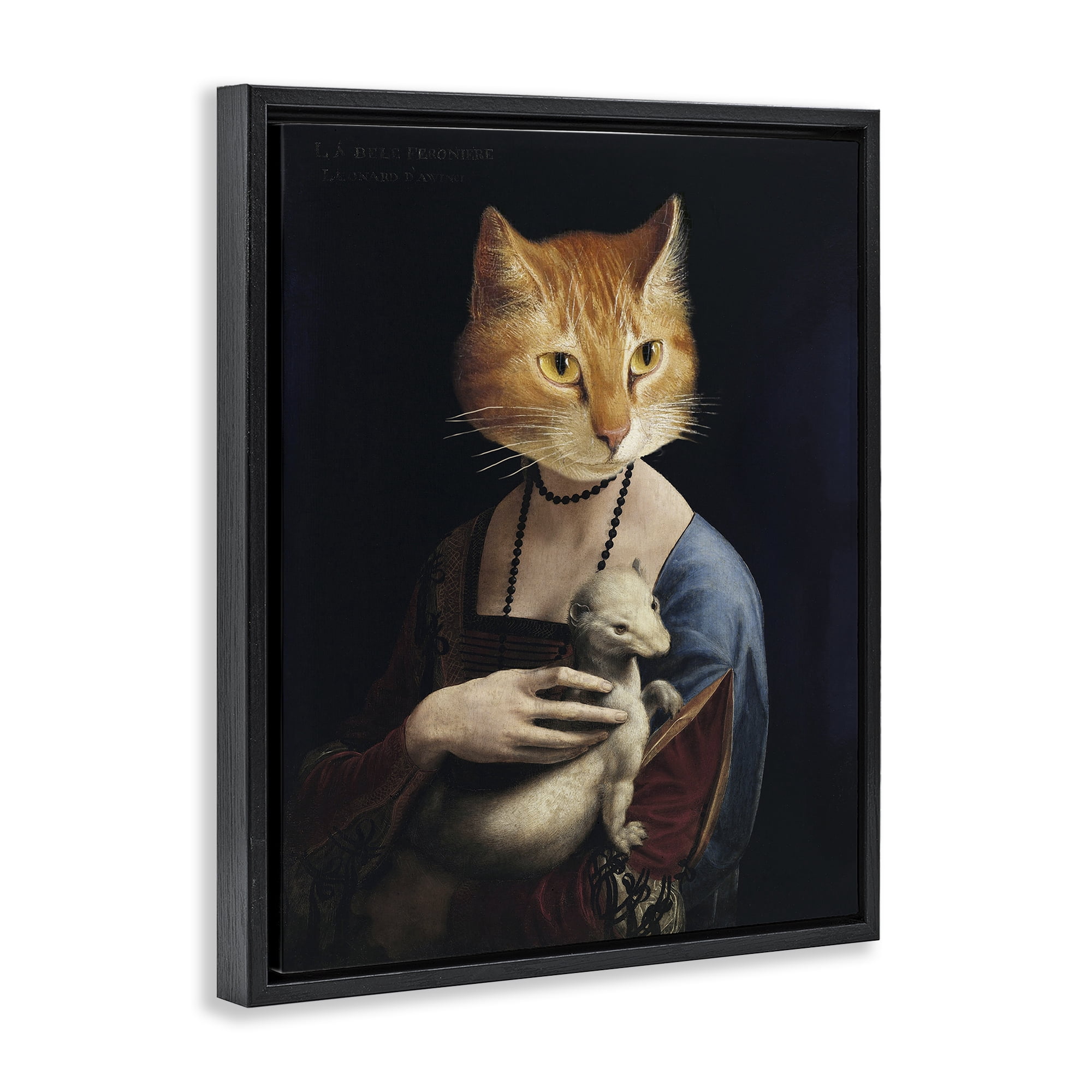 Stupell Industries Historical Portrait Cat Novelty & Humor Painting Black Floater Framed Canvas Art Print Wall Art, 17 x 21