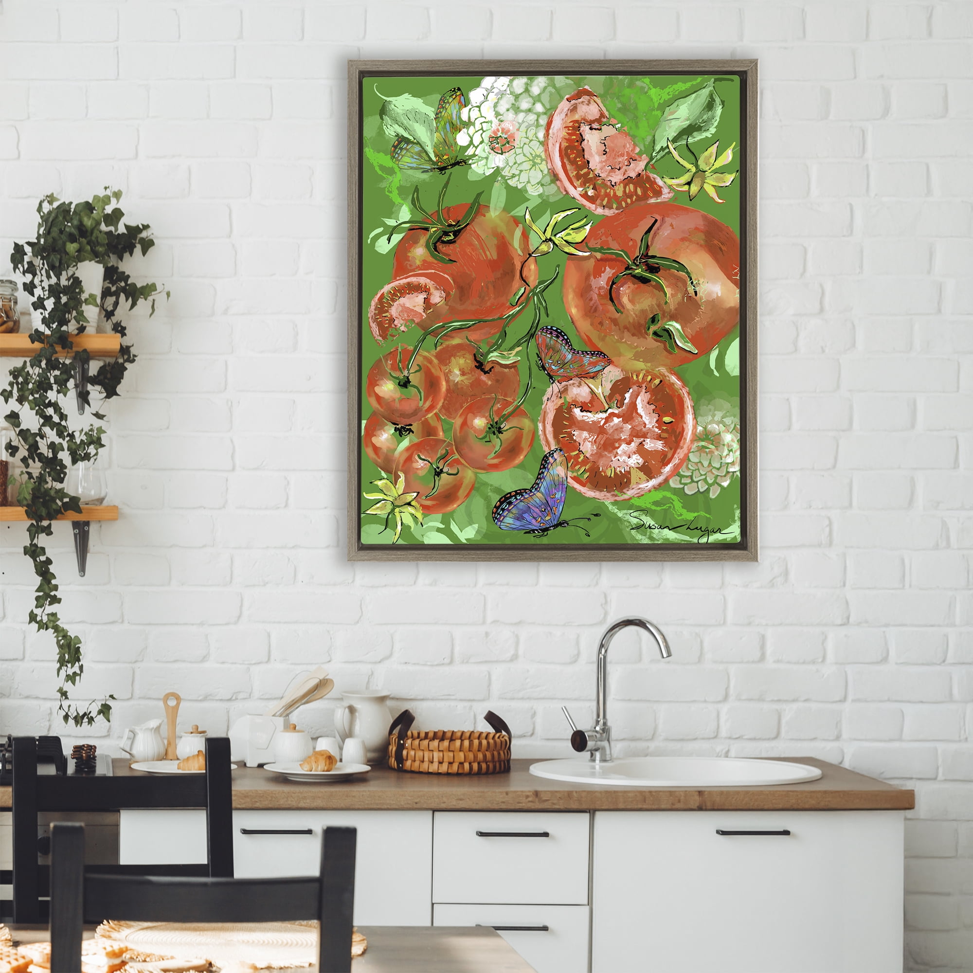 Stupell Industries Tomatoes Swirl Collage Brown Framed Floater Canvas Wall Art, design by Susan Lugar