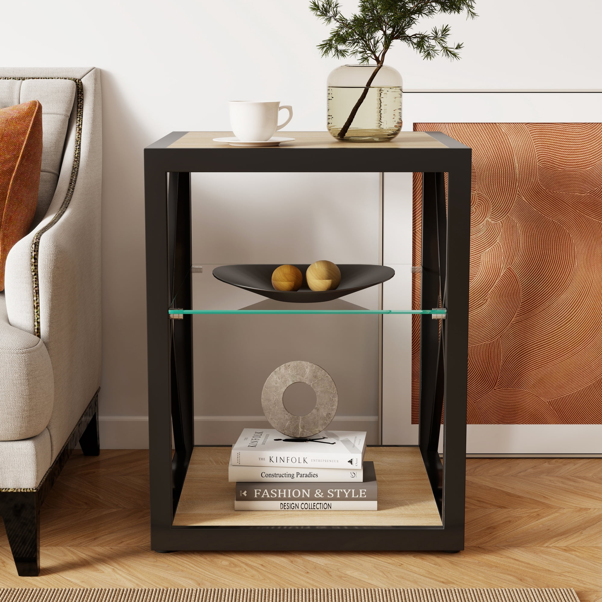 Leumius Modern End Table Nightstand for Living Room, 2-Tier Side Table Bedside Table for Living Room,Natural