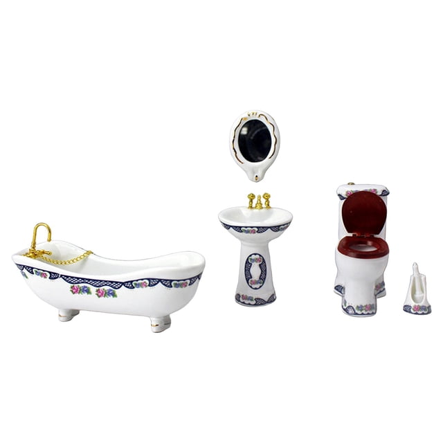 Accesorios y accesorios de baño para , 5 piezas, muebles en miniatura, juguetes, modelo de cepillo de baño, lavabo, espejo, bañera, sum , Estilo A