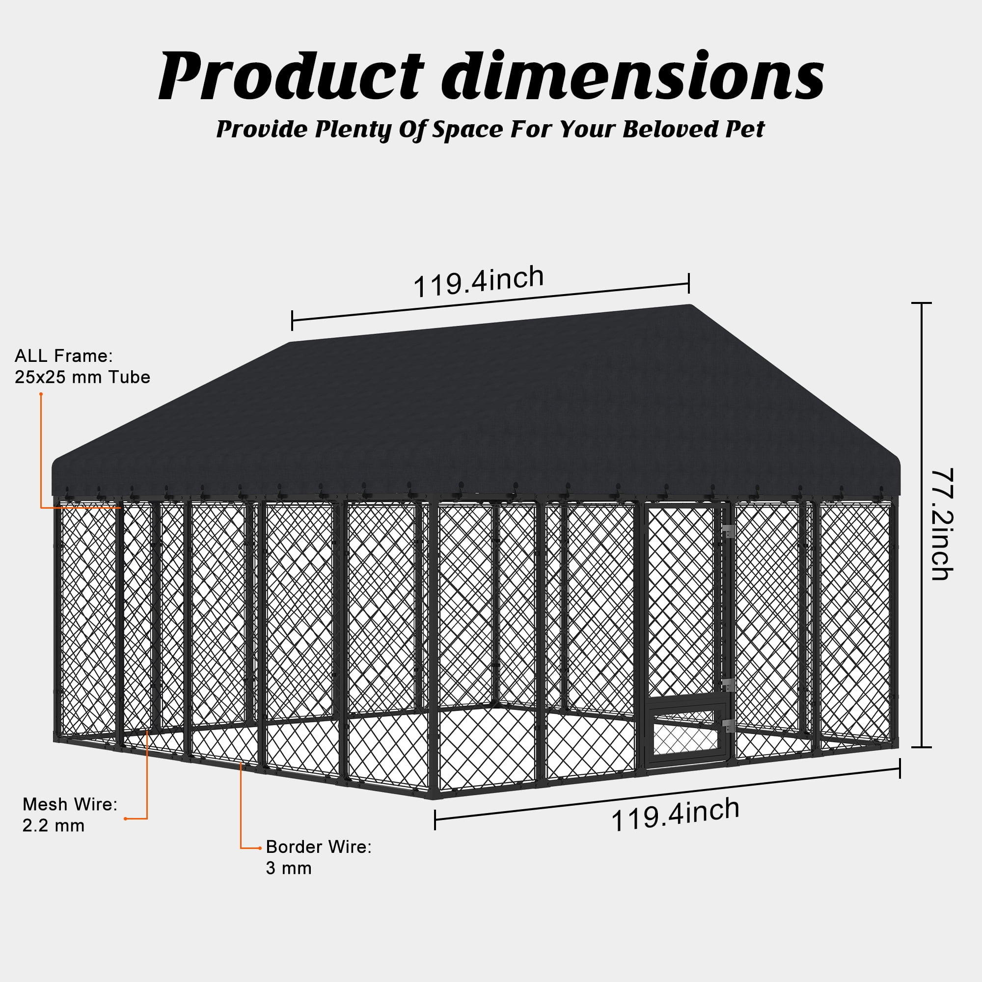 10×10 ft Heavy-Duty Outdoor Dog Kennel with Roof, Weather-Resistant Metal Enclosure with Double-Lock Door