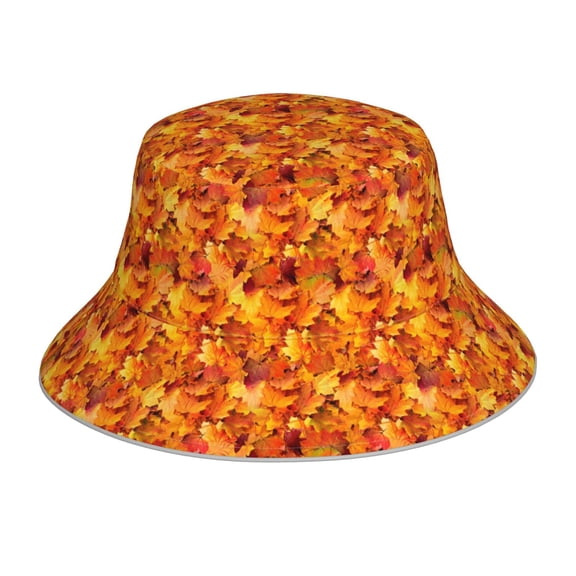 Zufioo Autumn Maple Leaf Pile Waterproof Reflective Holographic Bucket Hat,Men and Women Night Reflective Hat,Rave Festival Boonie Cap
