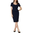 thumbnail image 2 of Allegra K Women's Sweetheart Neck Ruffle Trim Short Sleeve  Retro Sheath Midi Dress, 2 of 5