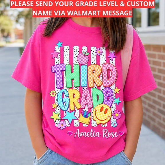 Back To School Shirt, Custom Grade Name Tee, Third Grade Smiley School Outfit, First Day Of School Gift, Classroom Shirt