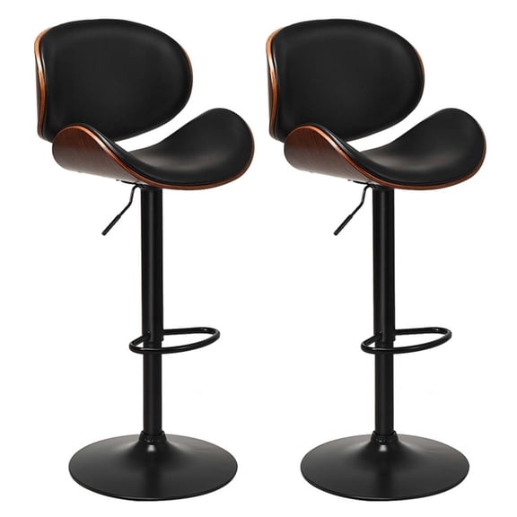 Furnibear Adjustable Swivel Bar Stools Set of 2 with PU Leather Seat and Curved Footrest for Kitchen Island Counter Seating