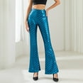 thumbnail image 2 of YONGHS Womens Shiny Metallic Fish Scale High Waist Bell Bottom Flared Pants for Party Club Disco Blue L, 2 of 5