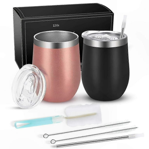 Insulated Stainless Steel Wine Tumblers with Lids - Reusable & Durable 2-Pack Set