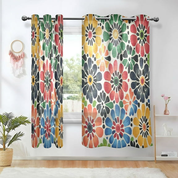 Yayeee Window Curtains Set of 2 for Living Room Light Filtering 63"x42", Dark Floral