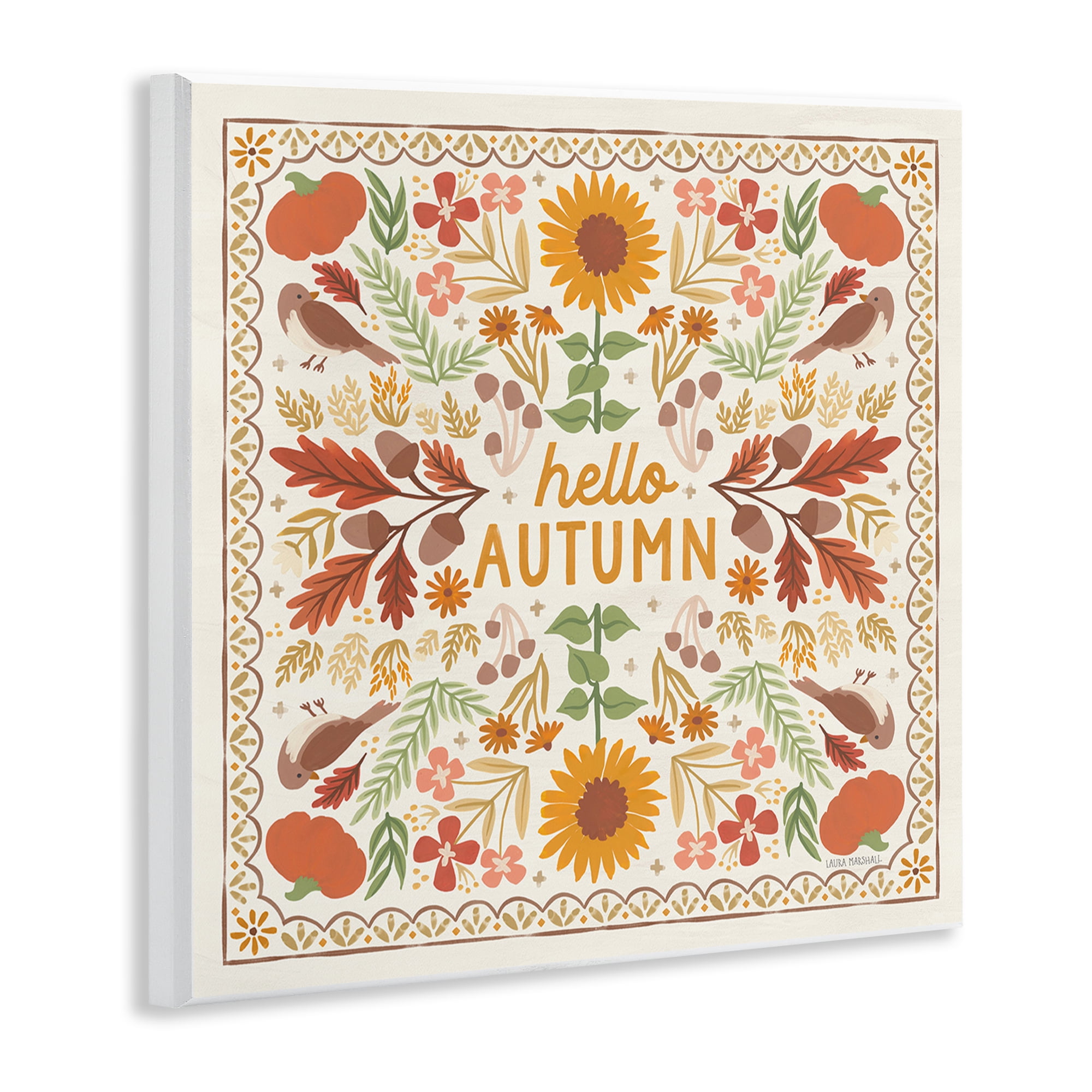 Stupell Industries Hello Autumn Pattern Landscape Painting Unframed Art Print Wall Art, 12 x 12