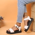 thumbnail image 3 of Rokment Platform Sandals for Women 2026 Summer Beach Leather Open Toe Wedge Flat Ankle Strap Casual Sandals Comfortable Walking Work Dress Shoes White Size 6.5, 3 of 6