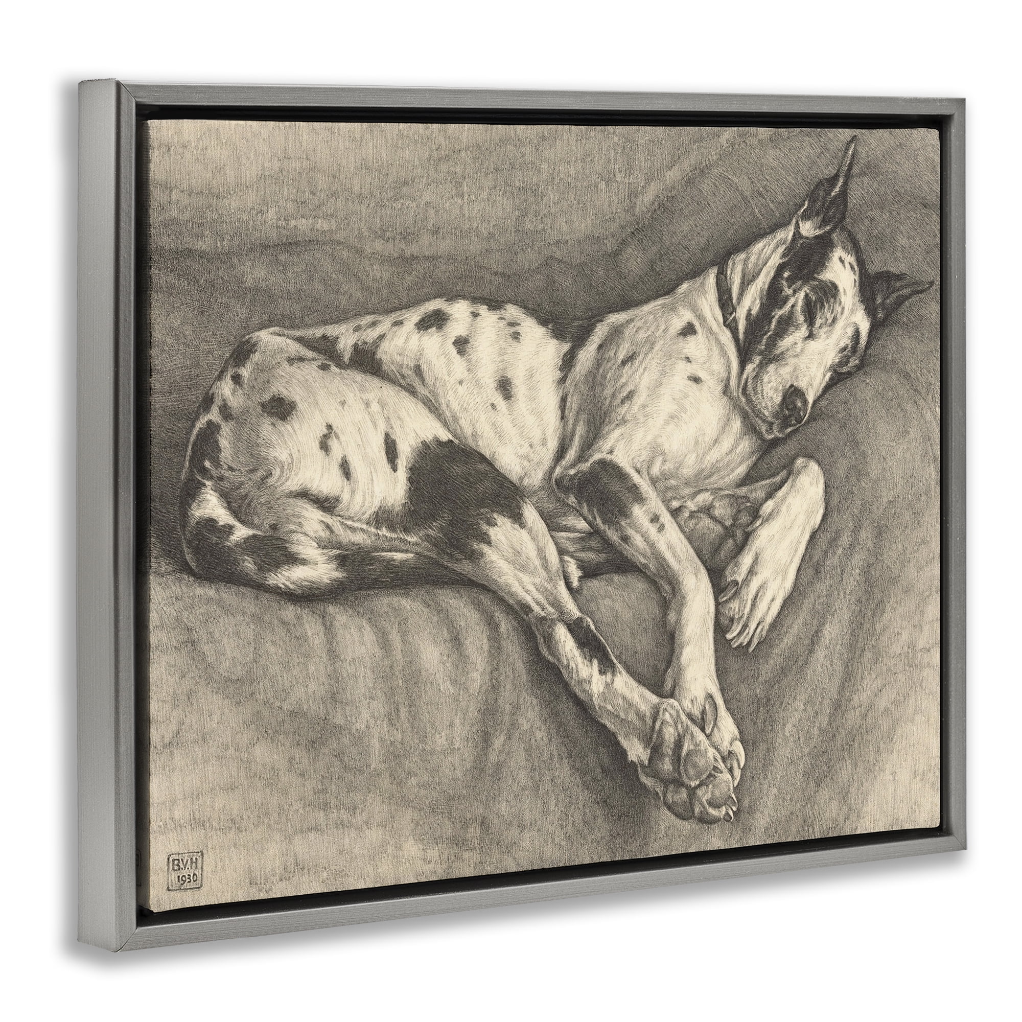 Stupell Industries Sleeping Hound Drawing Gray Framed Floater Canvas Wall Art, design by Bertha Van Hasselt