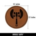 thumbnail image 2 of Battle Axe Dwarven Fantasy Weapon 2.5" Faux Leather Round Engraved Iron-On Patch - Brown, 2 of 6