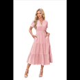 thumbnail image 1 of Vestido de Larga con Cuello en V, Plisado y Mangas Abullonadas, Rosa, Talla XL, 1 of 4