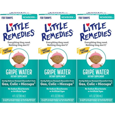 Little Remedies Gripe Water | Herbal Supplement | 4 oz. | Pack of 3 | Gently Relieves Stomach Discomfort from Gas, Colic, and Hiccups | Safe for Newborns 4 Fl .Oz (3 (Best Remedy For Colic Newborns)