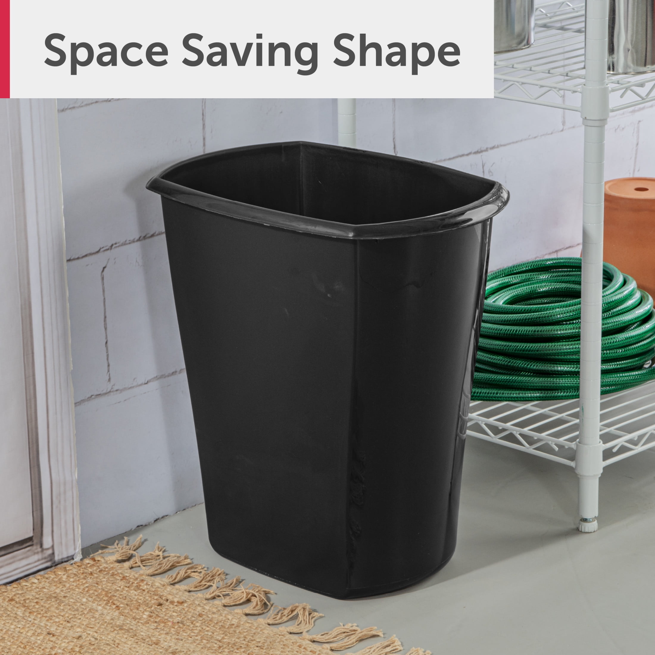 Sterilite Kitchen Trash Can, 10 Gallon Plastic Garbage Bin with No Lid, Black
