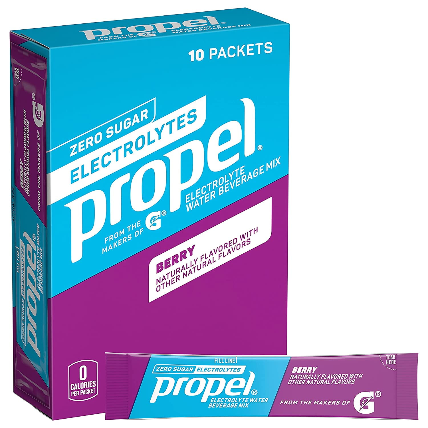(3 Pack) Propel Powder Packets Berry with Electrolytes, Vitamins and No Sugar (10 Count Boxes)