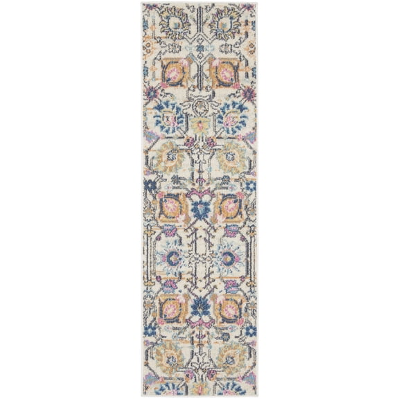 6' Cream Floral Power Loom Runner Rug