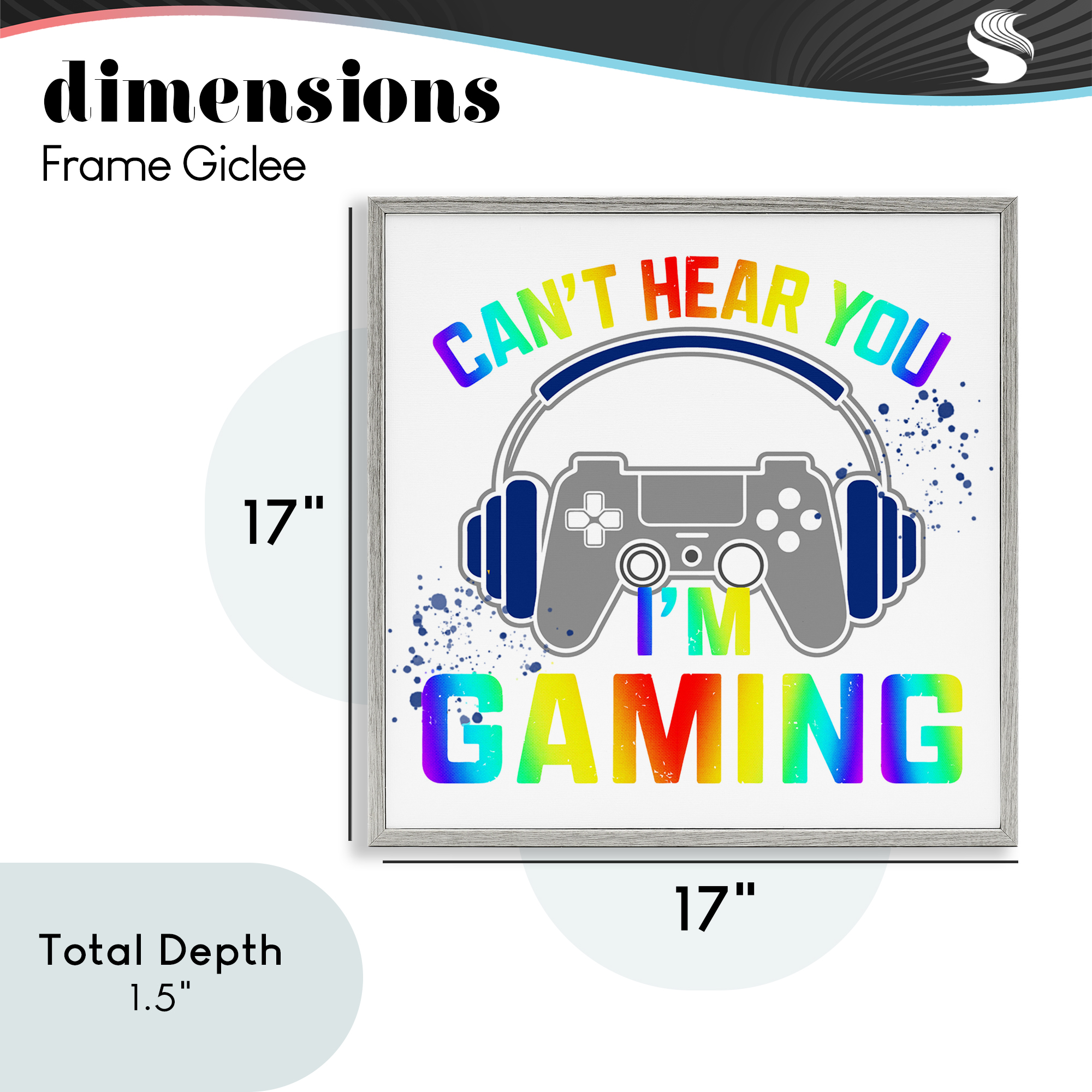 Rainbow Can't Hear You Gaming Gray Framed Giclee Art, design by Kim Allen