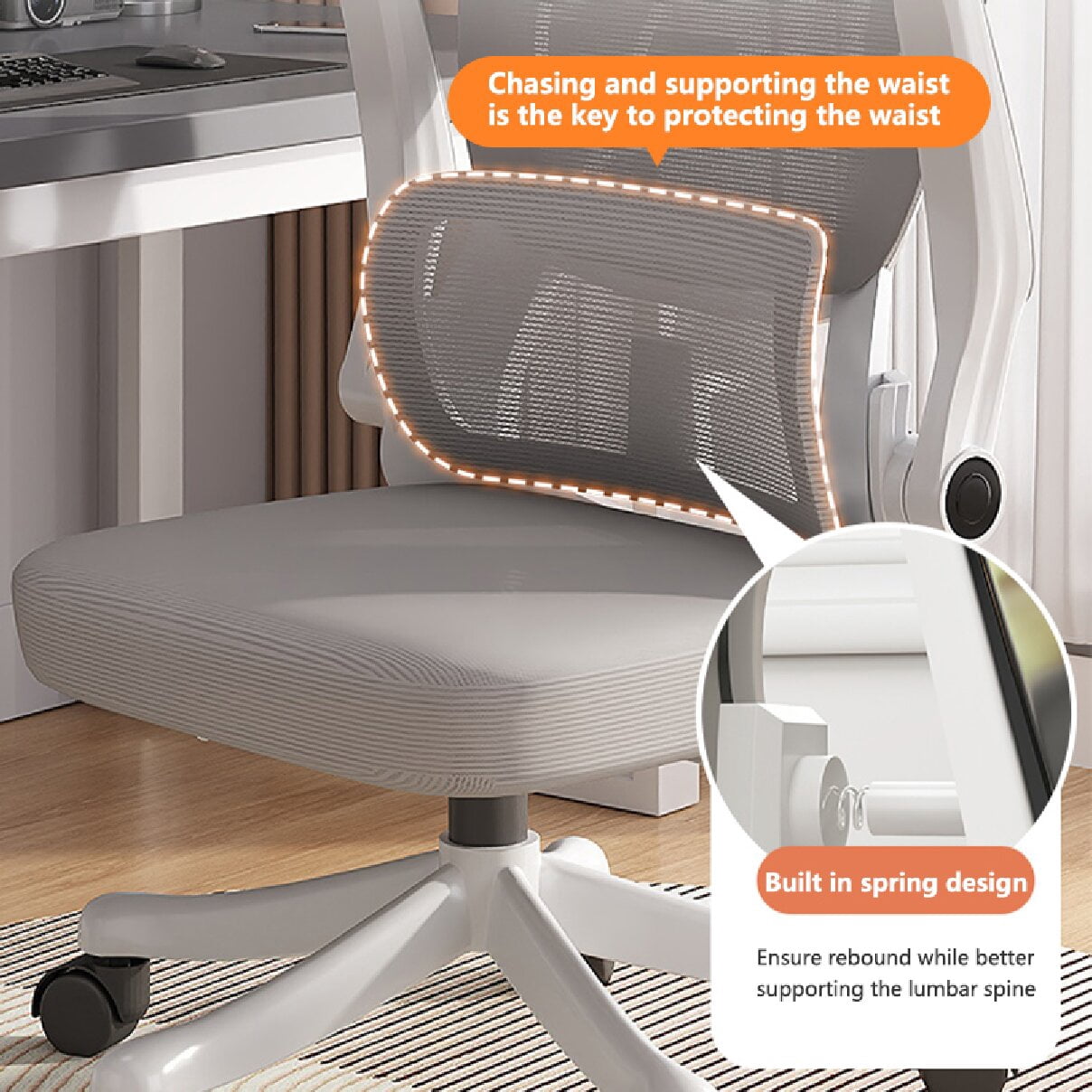 Office Chair High Back Ergonomic Computer Office Chair with Lumbar Support Adjustable Headrest 8D Armrest and Lumbar Support for Swivel Mesh Chair for Work, Study, Gaming