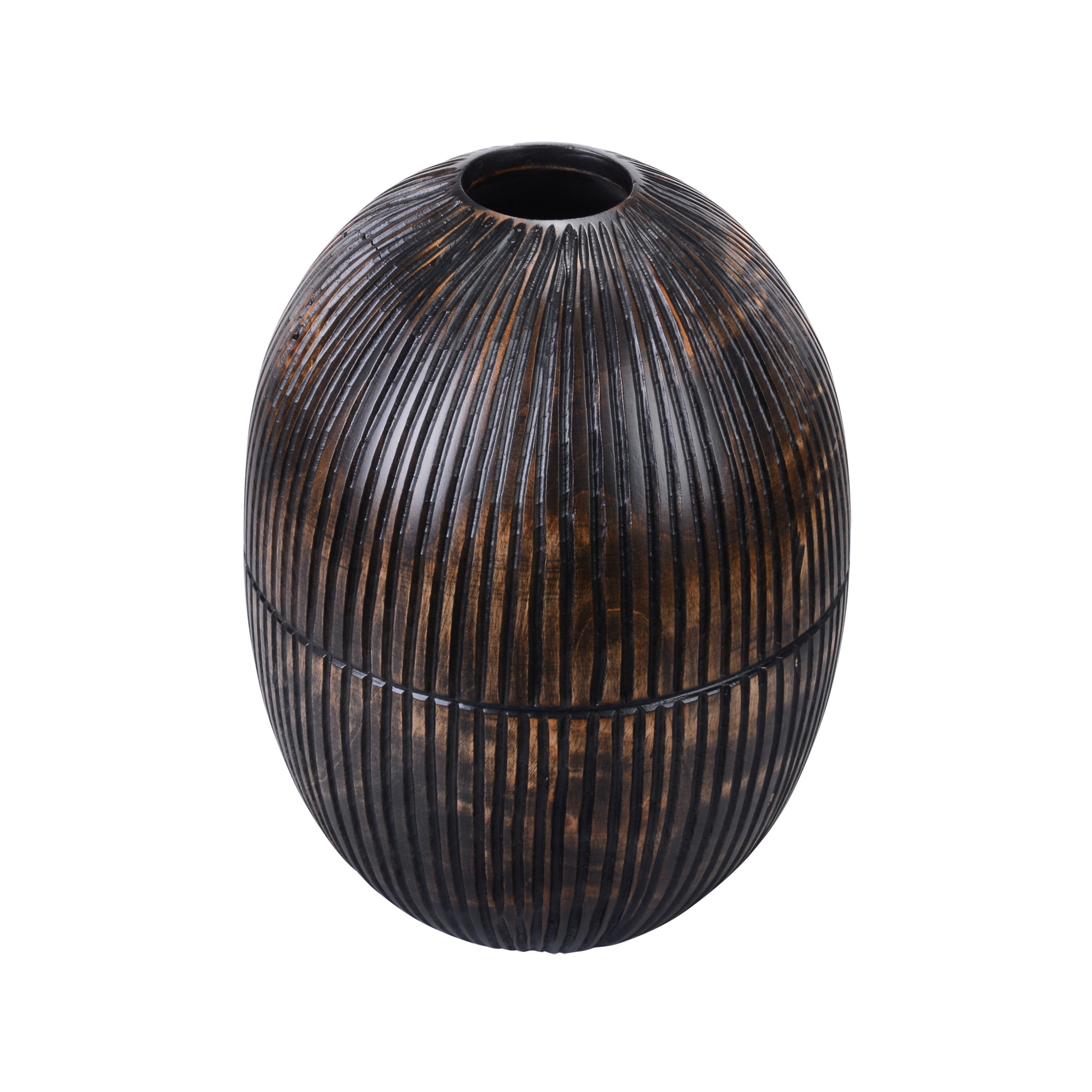 Villacera Handmade 10" Tall Oval Black Mango Wood Vase Decorative